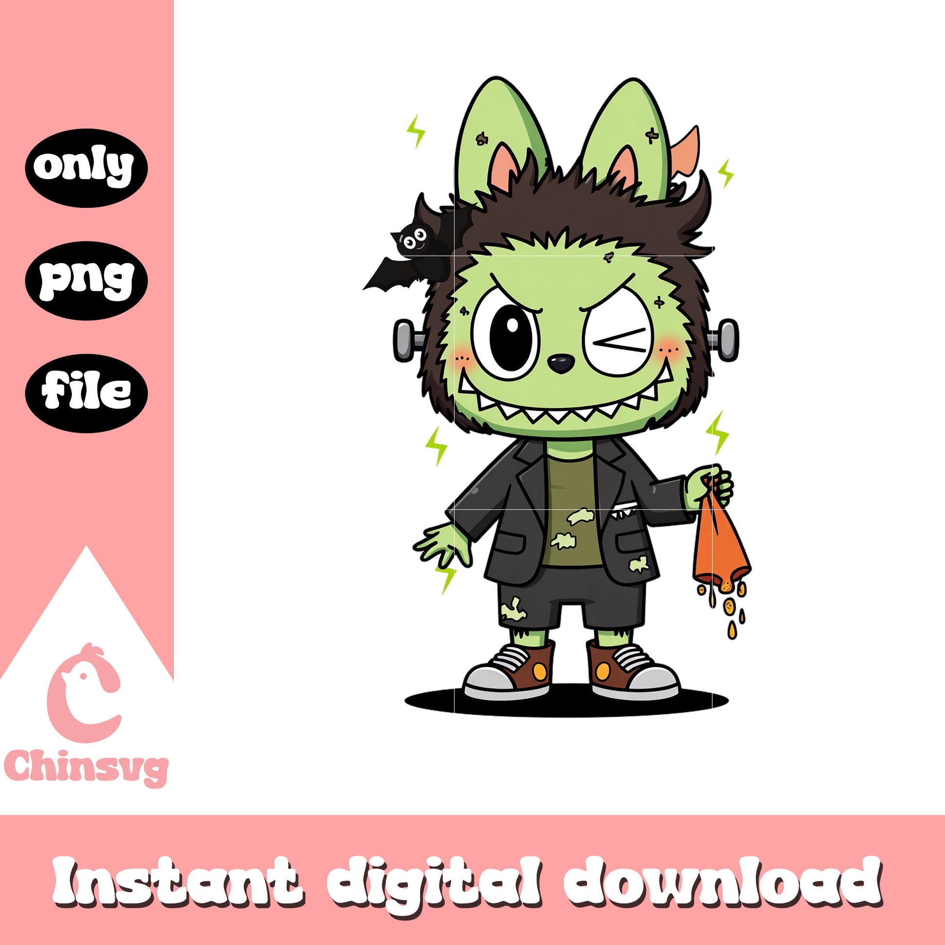 Labubu frankenstein monster halloween png, frankenstein png