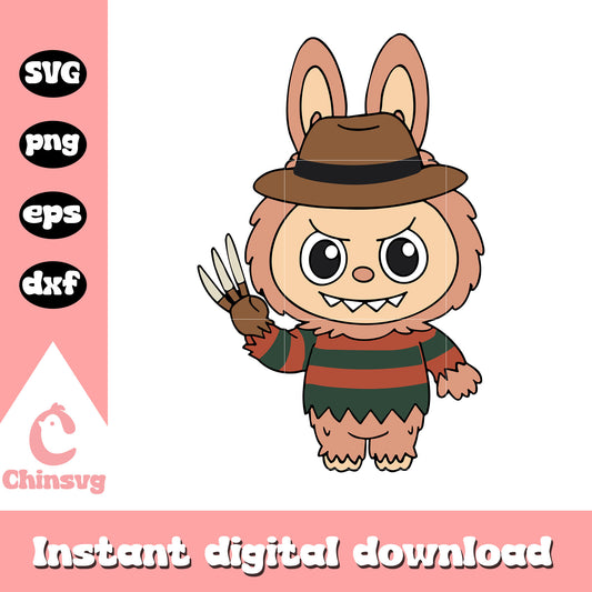 Labubu freddy krueger cute doll art svg, freddy krueger character svg