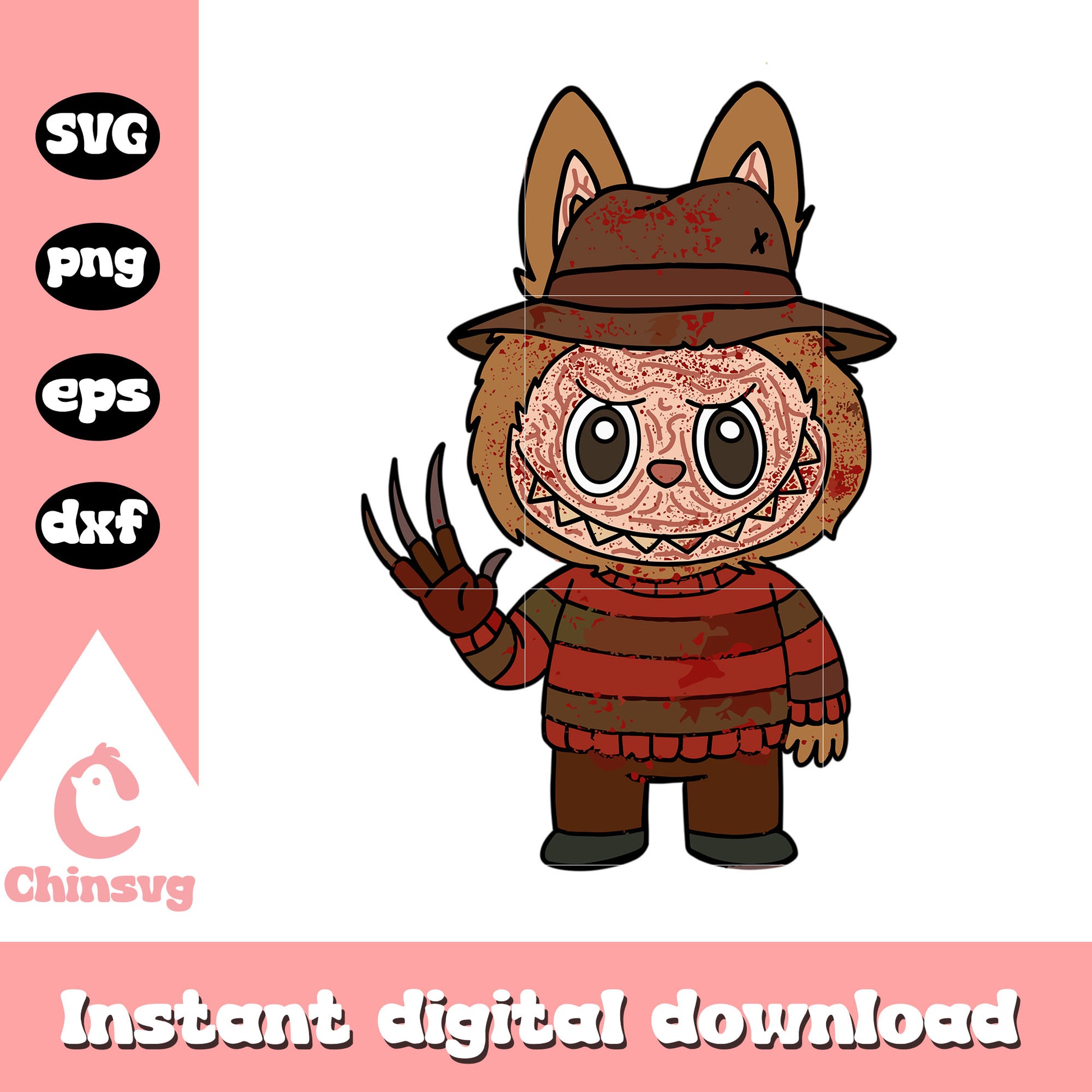 Labubu freddy krueger cute doll drawing svg, freddy krueger svg