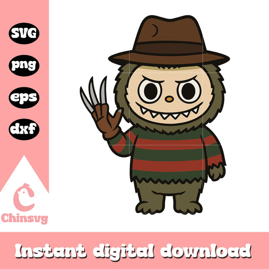 Labubu freddy krueger cute doll svg, freddy krueger movie svg