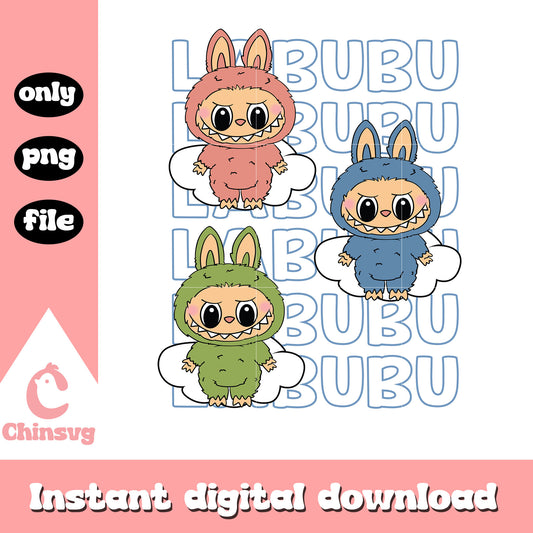Labubu friends clipart design png, cute baby labubu png