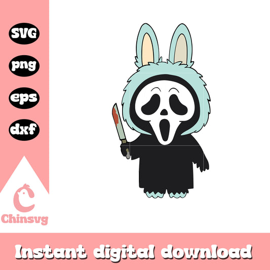 Labubu ghostface hand knife design svg, halloween holiday svg