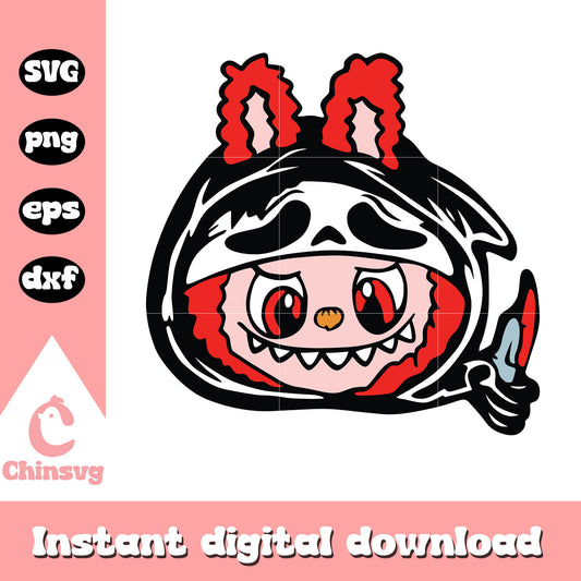 Labubu ghostface head svg, halloween ghostface​ svg, labubu svg