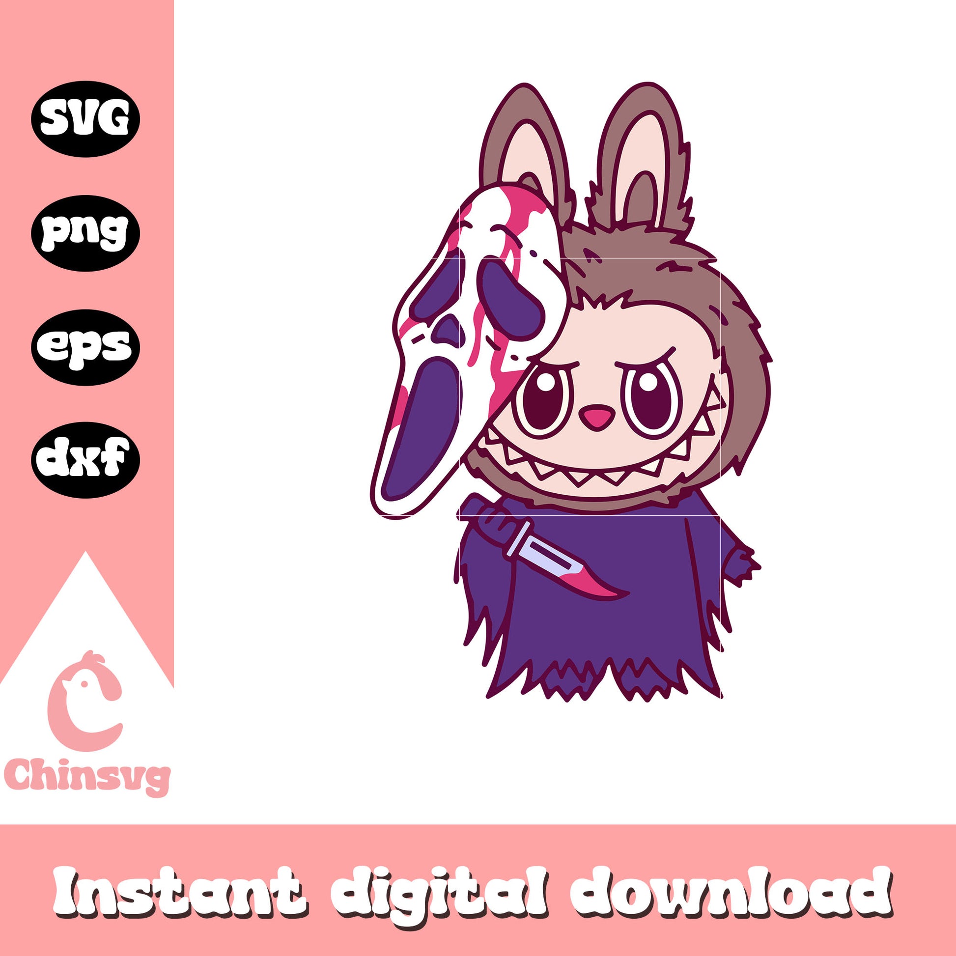 Labubu ghostface mask hand knife design svg, monsters labubu svg