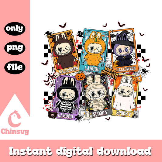 Labubu ghost halloween cards design png, labubu clipart png