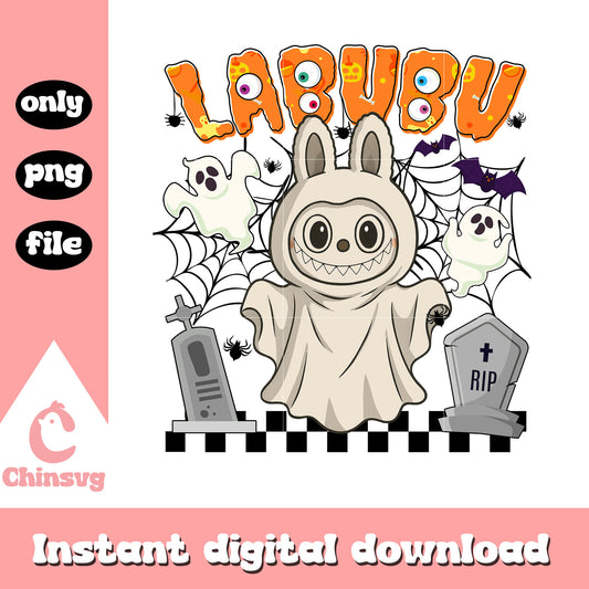 Labubu ghost ver halloween design png, ghost halloween png