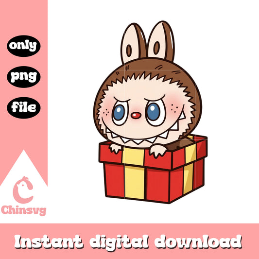 Labubu gift box doll design png, labubu clothes png