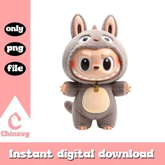 Labubu gray cute design png, labubu toy png, labubu gray png