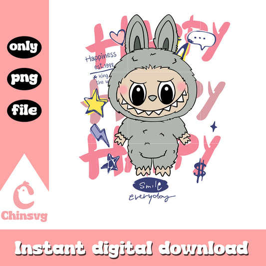 Labubu gray drawing design png, labubu the monsters png