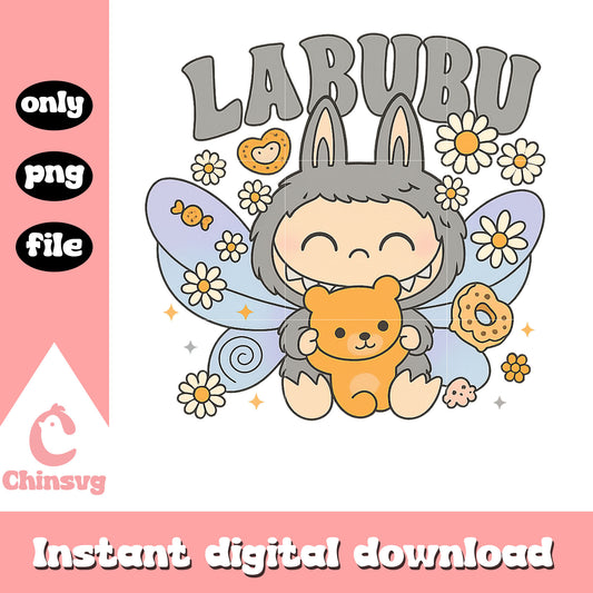 Labubu gray hand teddy ver drawing png, gray labubu png