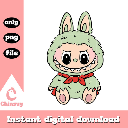 Labubu green scarf ver costume design png, labubu monster png