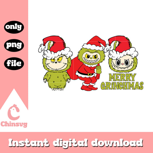Labubu grinch costume design png, merry grinchmas png