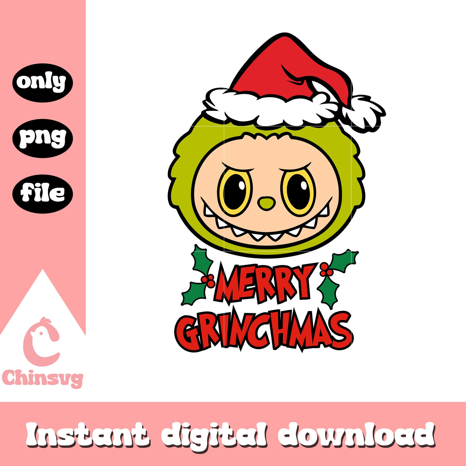 Labubu grinch head merry grinchmas png, santa hat png