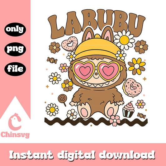 Labubu groovy hearts ver drawing design png, brown labubu png