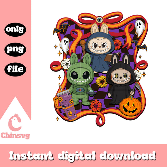 Labubu halloween bow png, labubu cartoon png, halloween art png