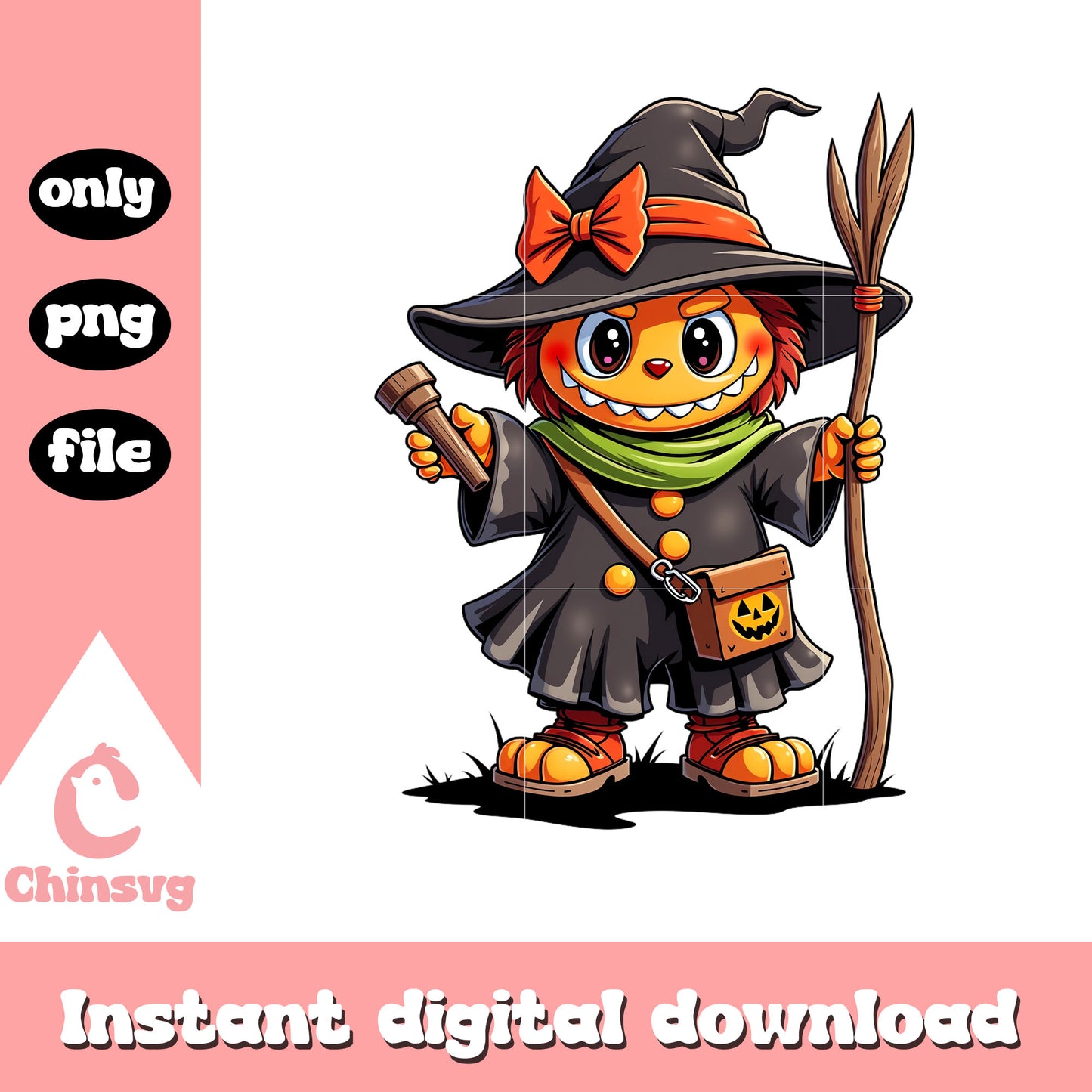 Labubu halloween bow witch cartoon png, witch halloween png