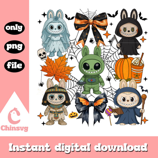 Labubu halloween characters png, halloween movie characters png