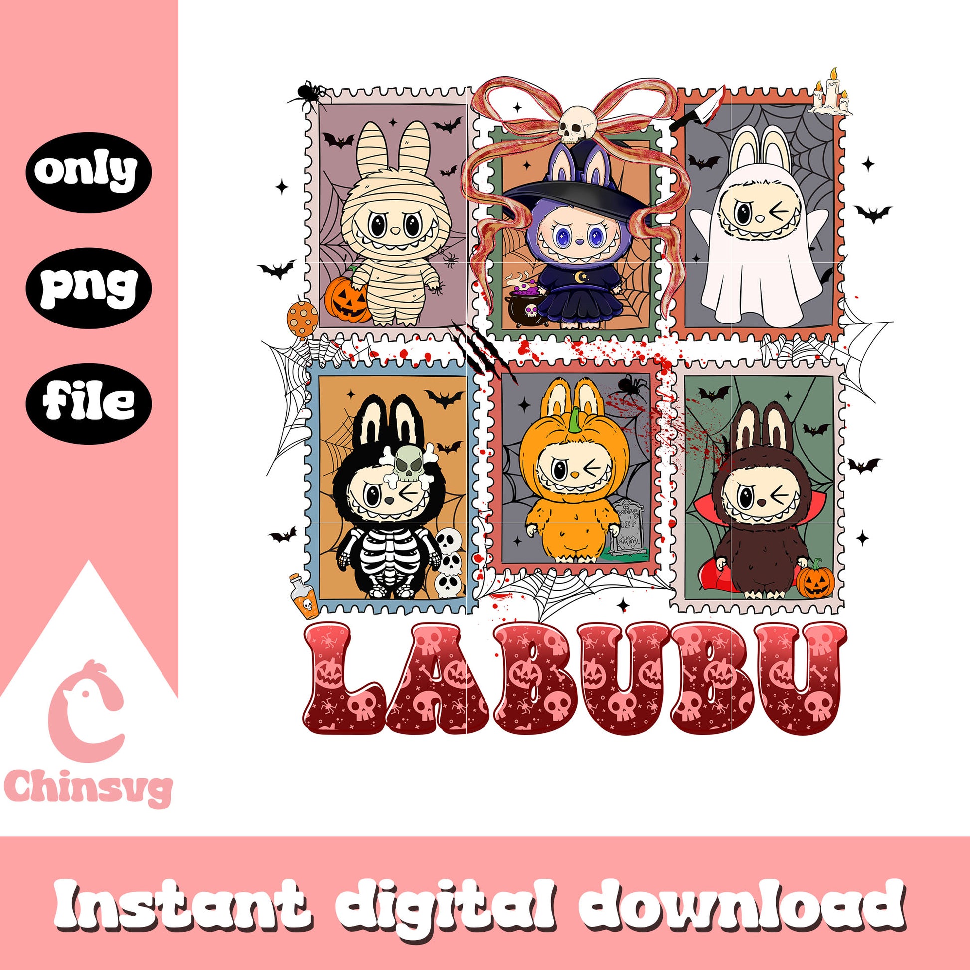 Labubu halloween coquette stamp png, halloween decoration png 