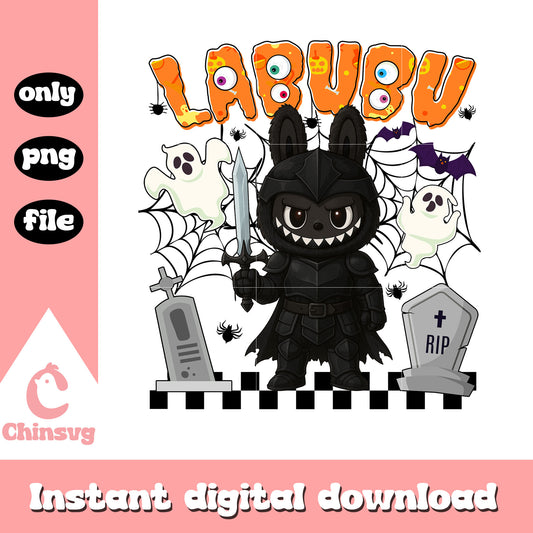 Labubu halloween dark knight ver design png, labubu dolls png
