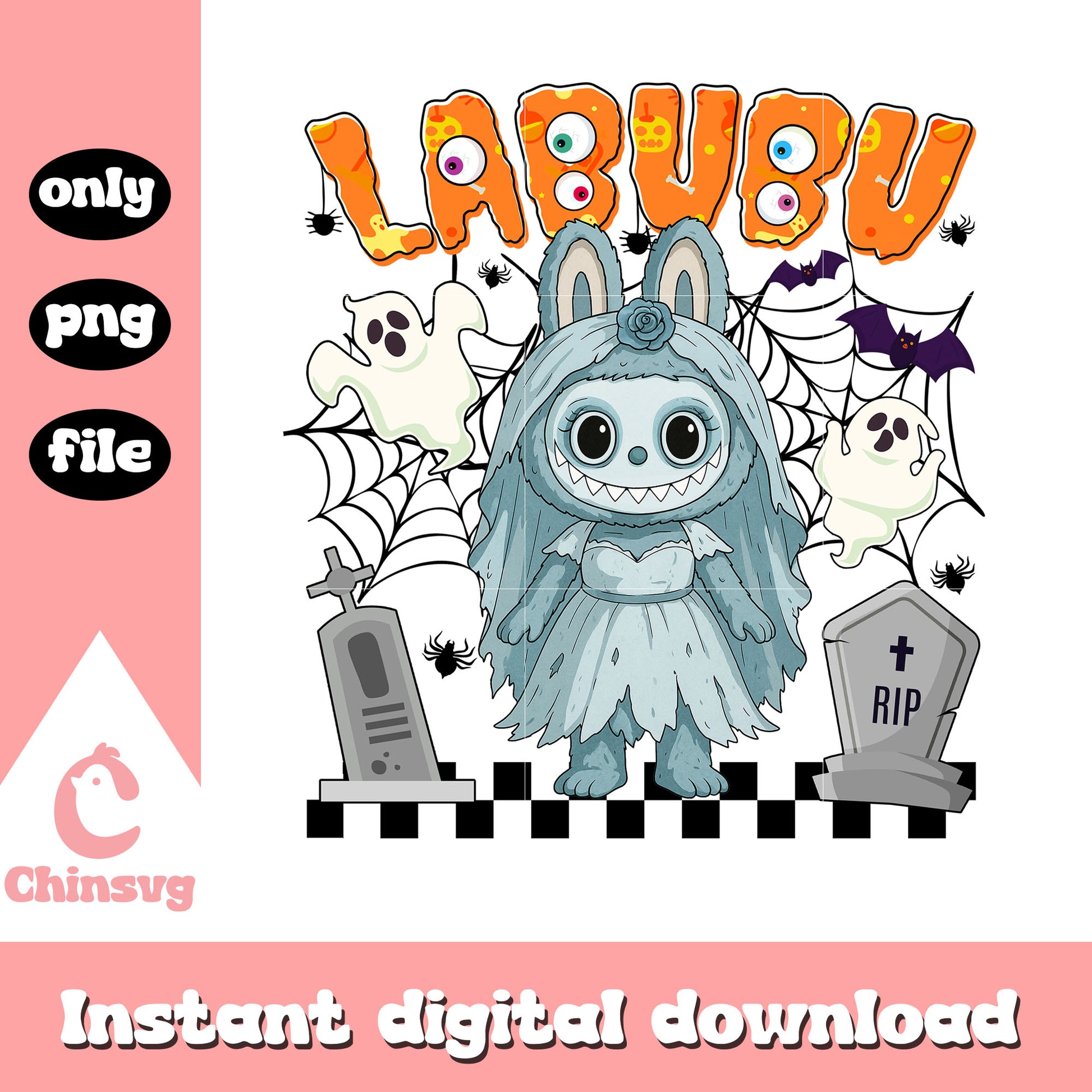 Labubu halloween ghost bride ver design png, labubu clothing png