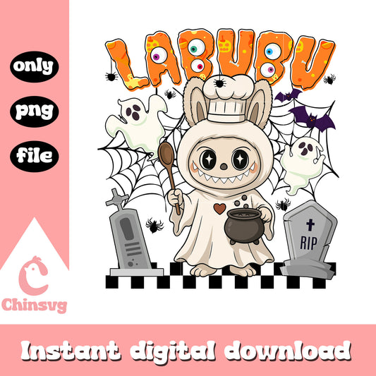 Labubu halloween ghost chef ver design png, labubu clothes png