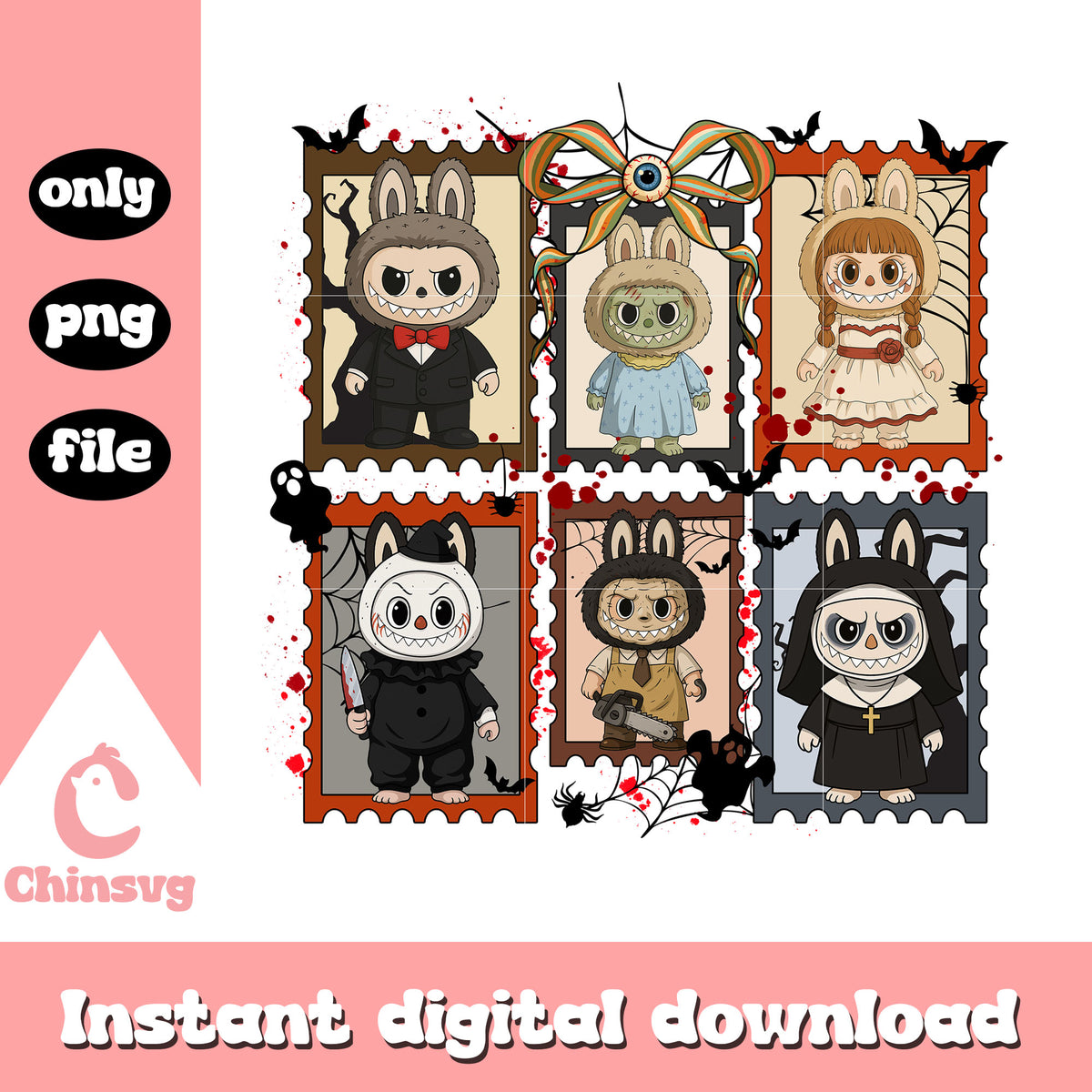 Labubu halloween horror characters costumes design png, labubu art png ...