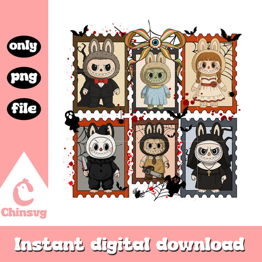 Labubu halloween horror characters costumes design png, labubu art png