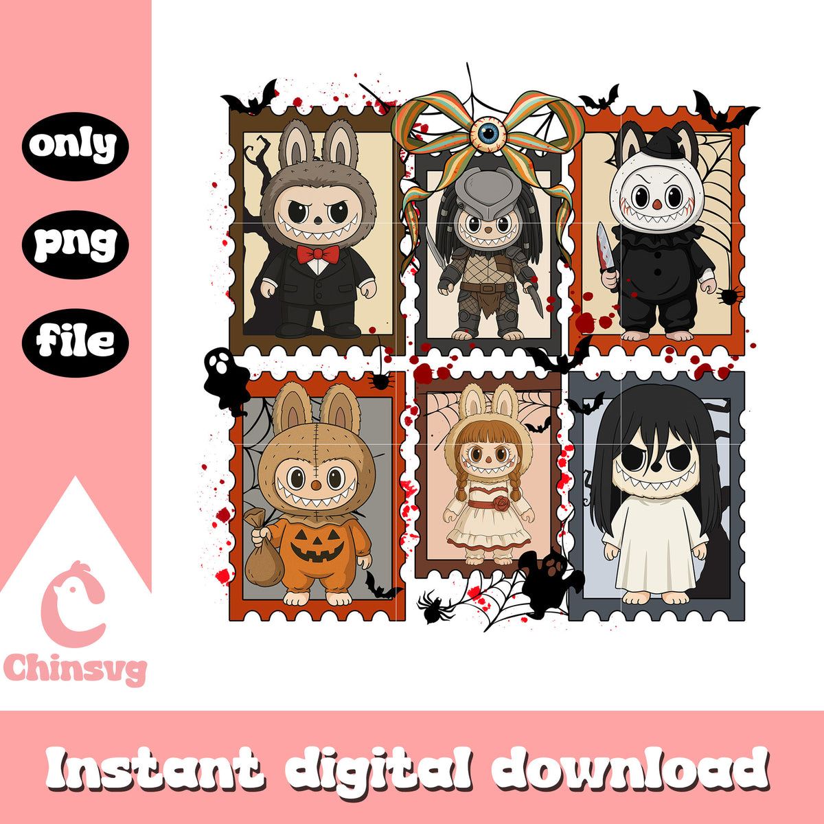 Labubu halloween horror characters costumes png, labubu png – Chinsvg