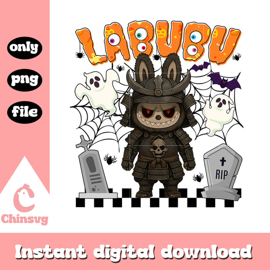 Labubu halloween samurai ver design png, pop mart labubu png