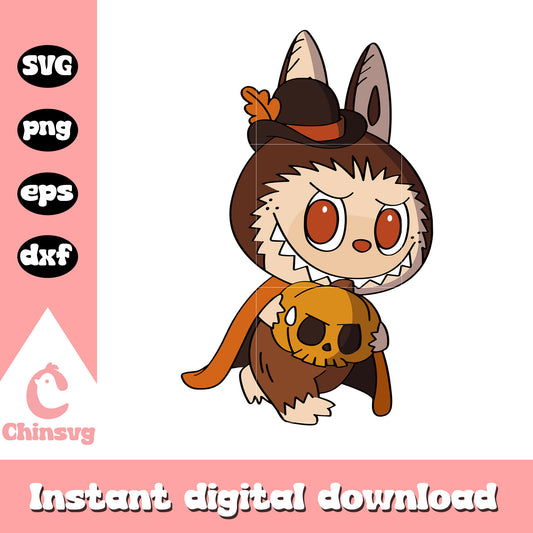 Labubu halloween skull cute doll drawing svg, skull halloween svg