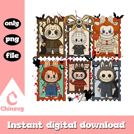 Labubu halloween spooky characters costumes png, the killers png