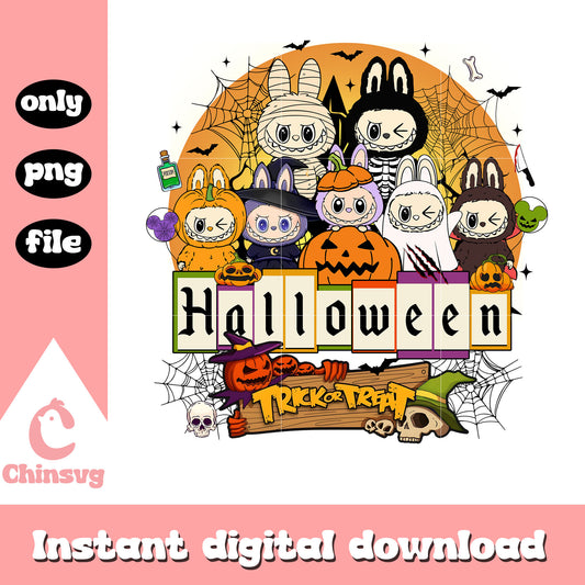 Labubu halloween trick or treat png, halloween design png 