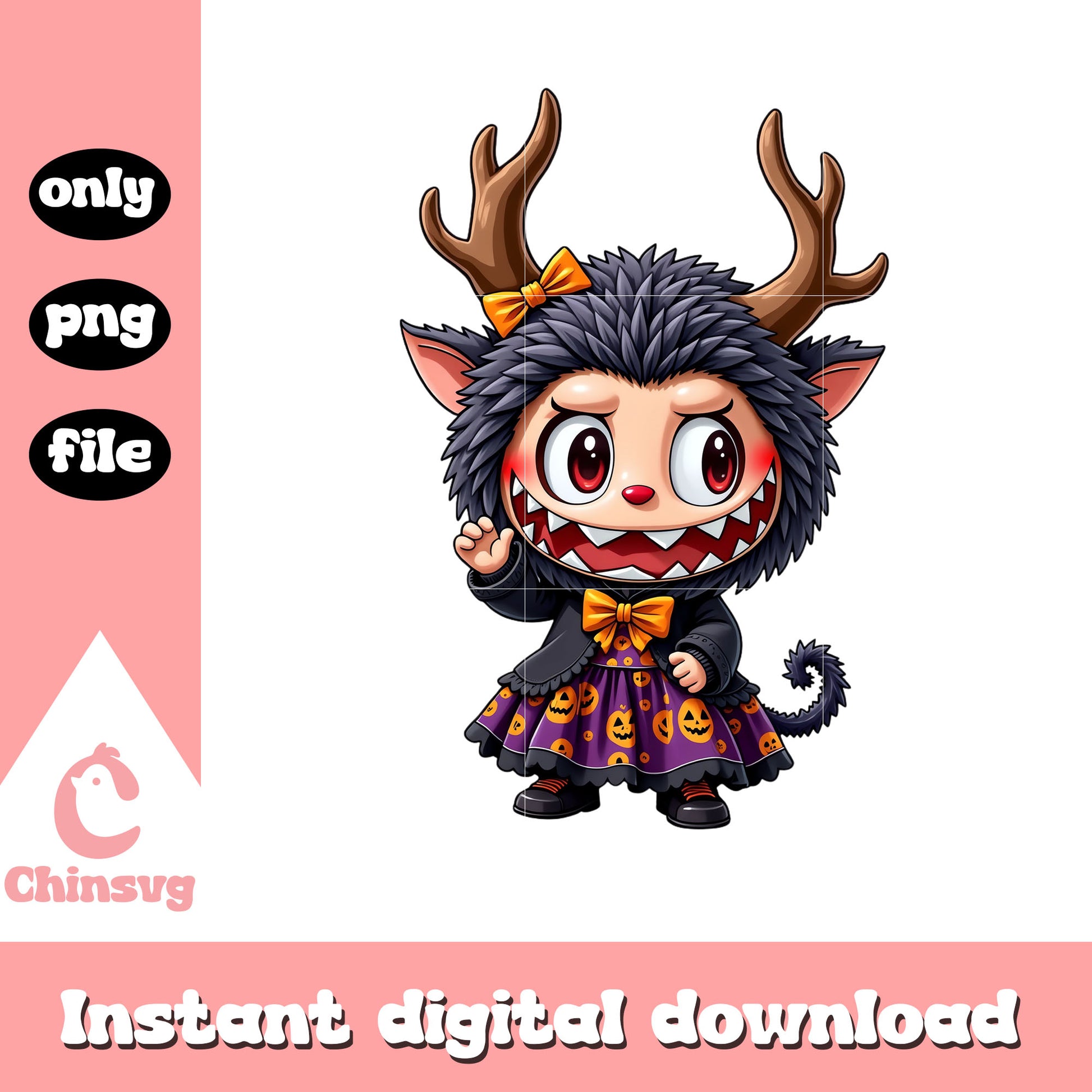 Labubu halloween witch deer design png, halloween day png
