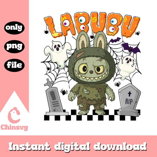 Labubu halloween zombie ver design png, labubu costume png