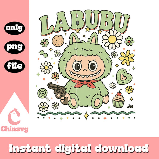 Labubu hand gun ver drawing design png, green labubu png