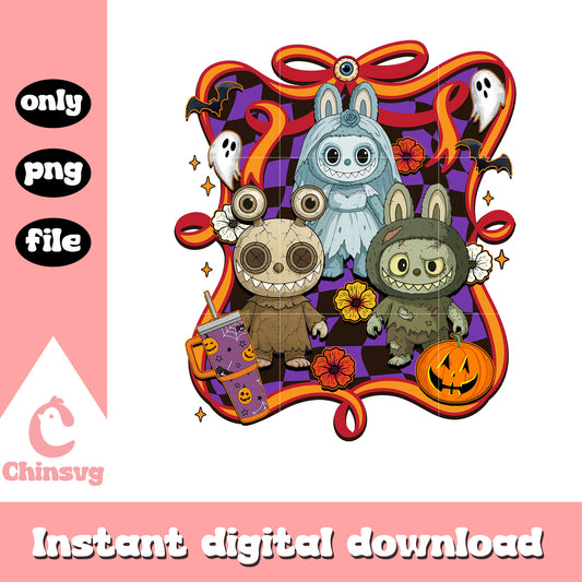 Labubu happy halloween bow art png, labubu character png, halloween png
