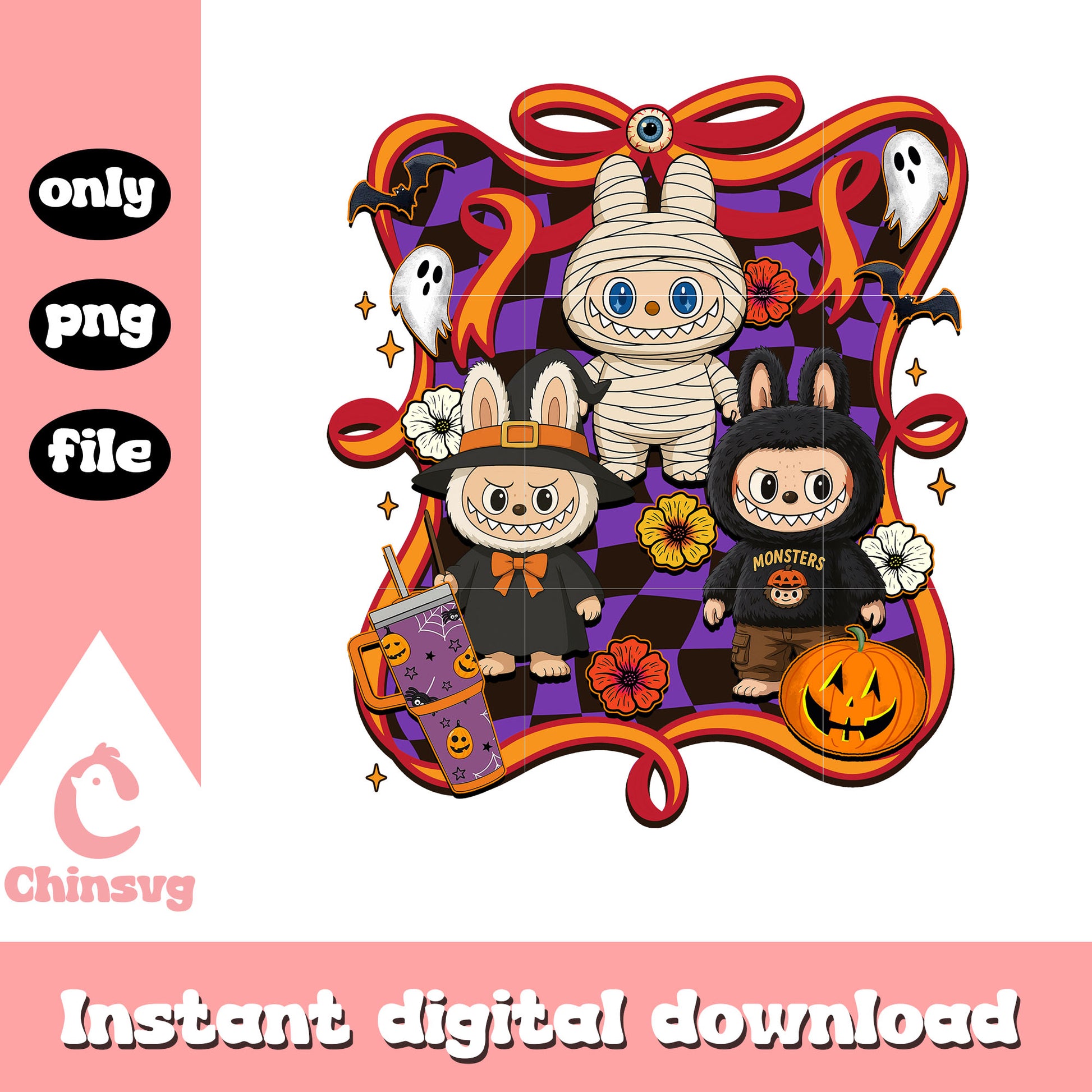 Labubu happy halloween clipart png, labubu the monster png
