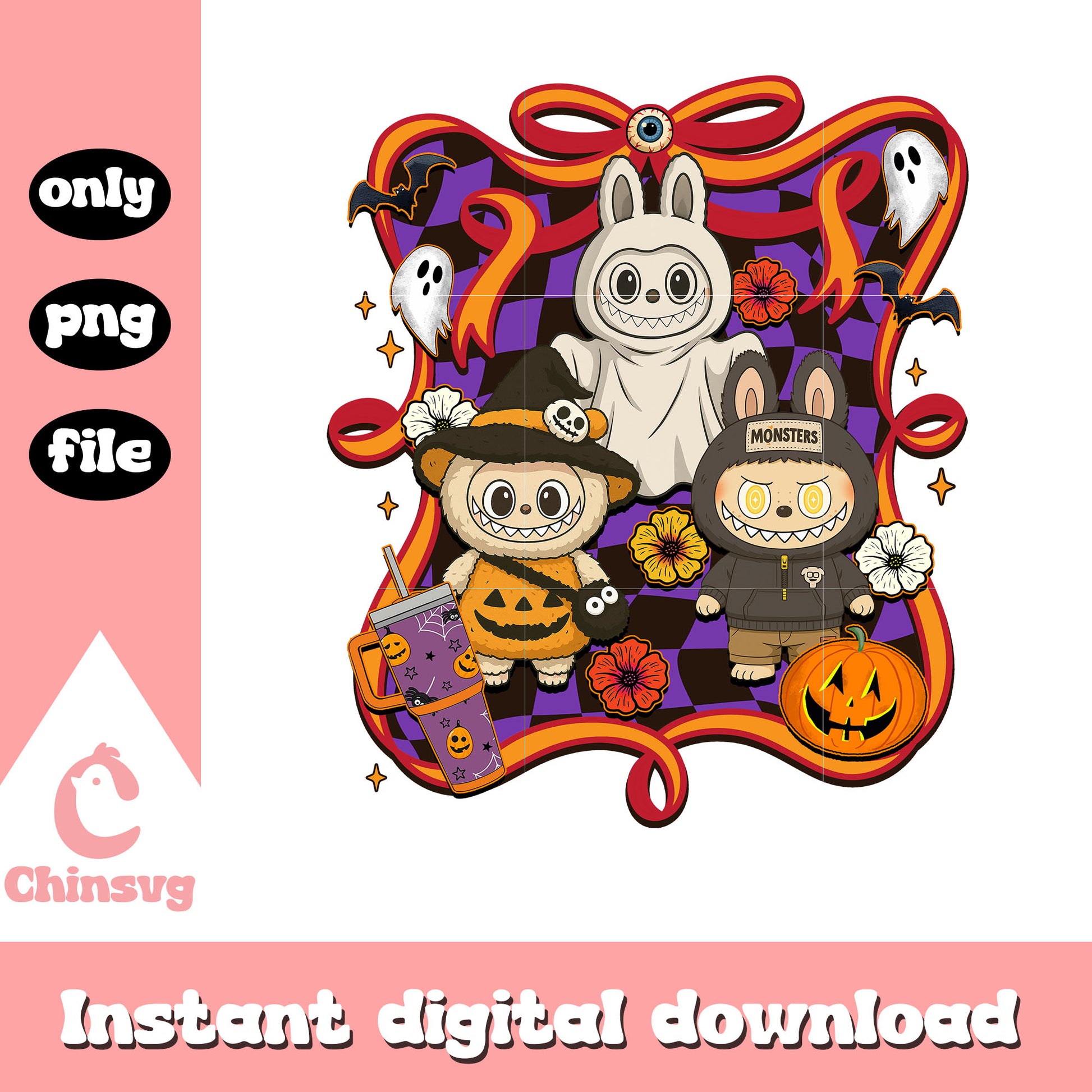 Labubu happy halloween design png, labubu doll png, halloween png