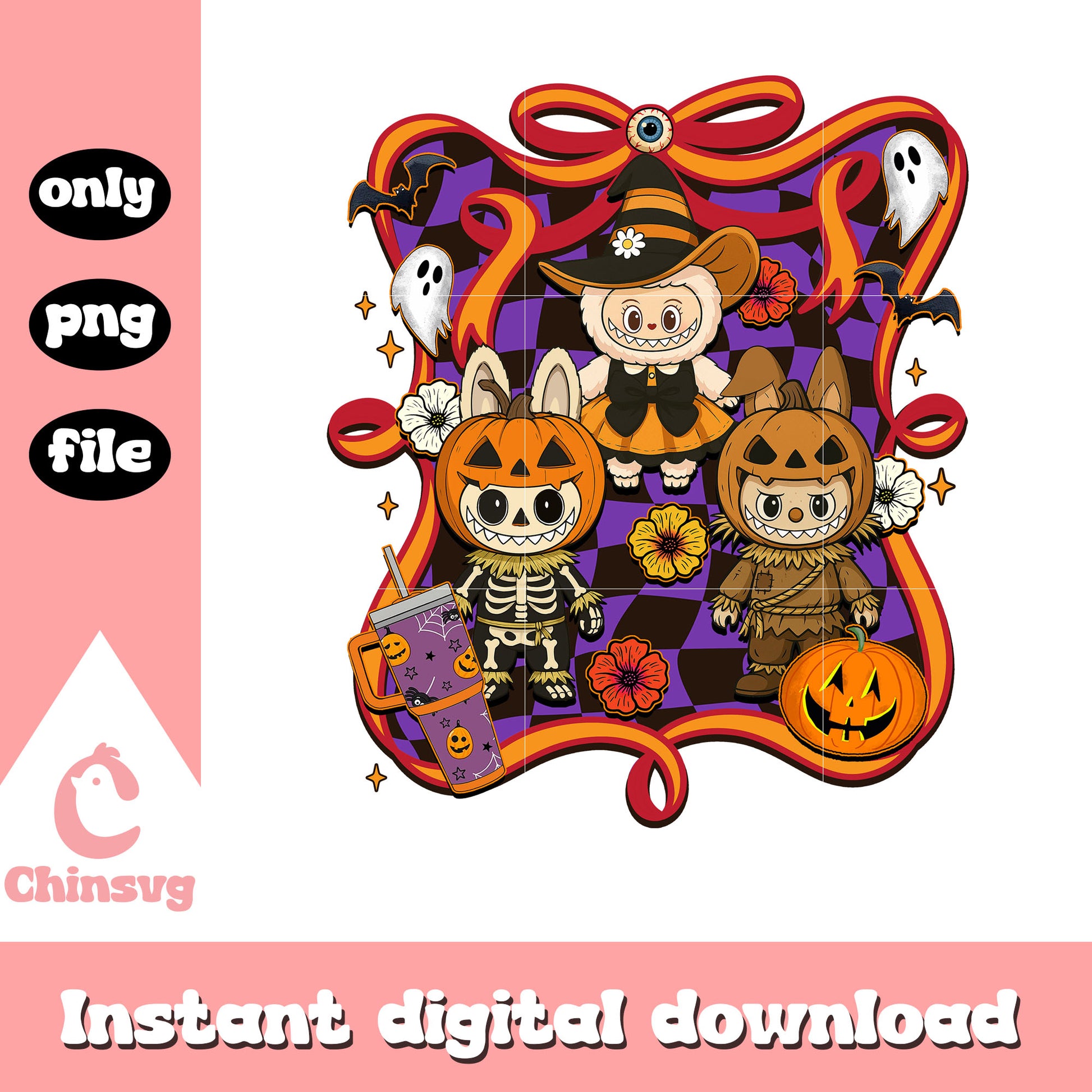 Labubu happy halloween png, labubu clipart png, halloween day png