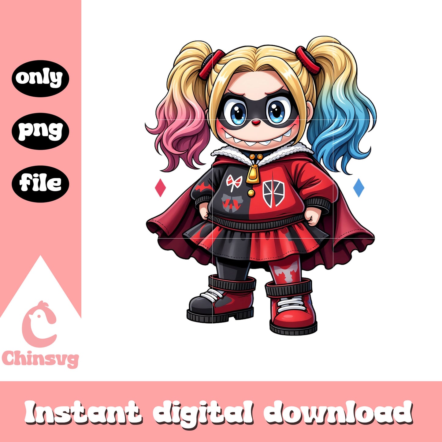 Labubu harley quinn monster doll png, harley quinn character png