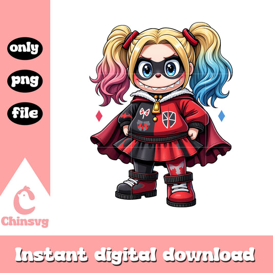 Labubu harley quinn monster doll png, harley quinn character png