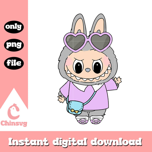 Labubu heart glasses ver costume design png, monster labubu png