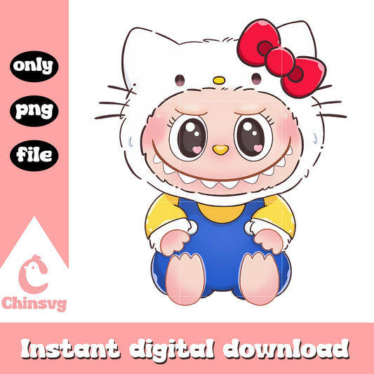 Labubu hello kitty costume design png, hello kitty png