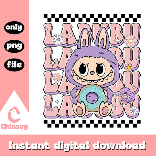 Labubu holding donut ver doll design png, labubu drawing png