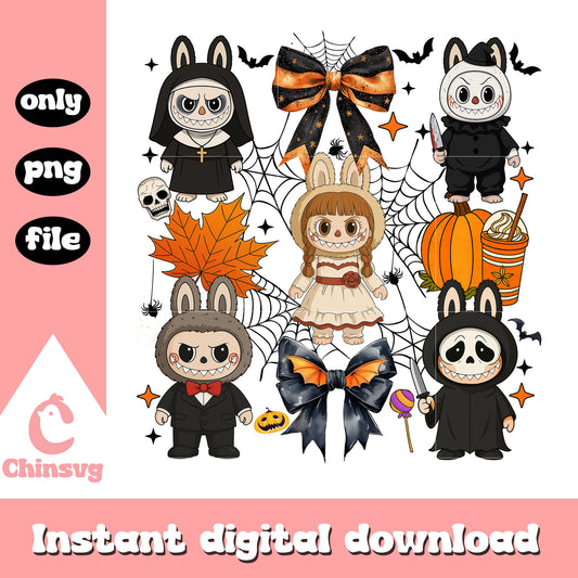 Labubu horror character on halloween png, scary movies png