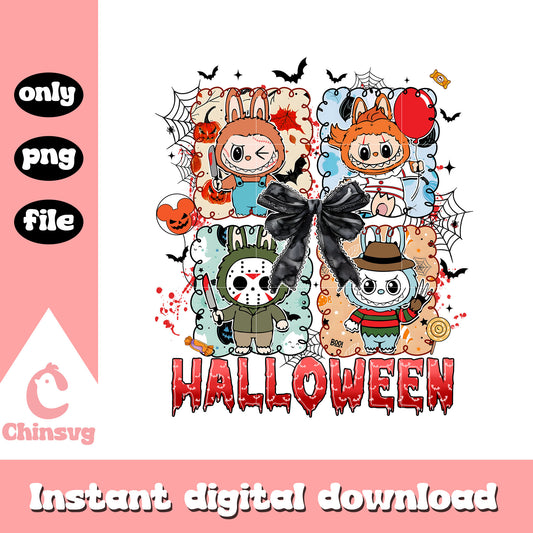 Labubu horror characters bow frame design png, horror characters png