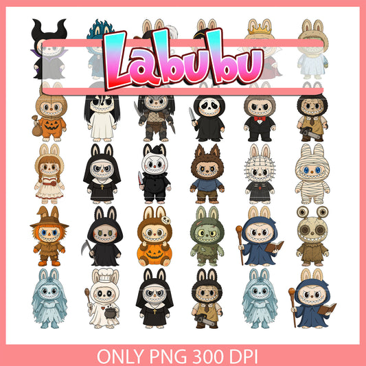 Labubu horror characters cosplay clipart bundle png, labubu png