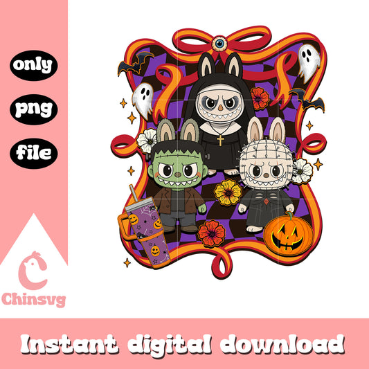 Labubu horror characters happy halloween bow png, halloween kills png