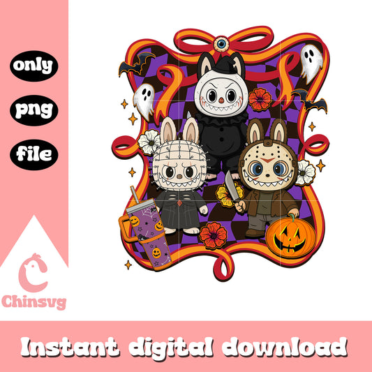 Labubu horror dolls happy halloween bow png, halloween movies png