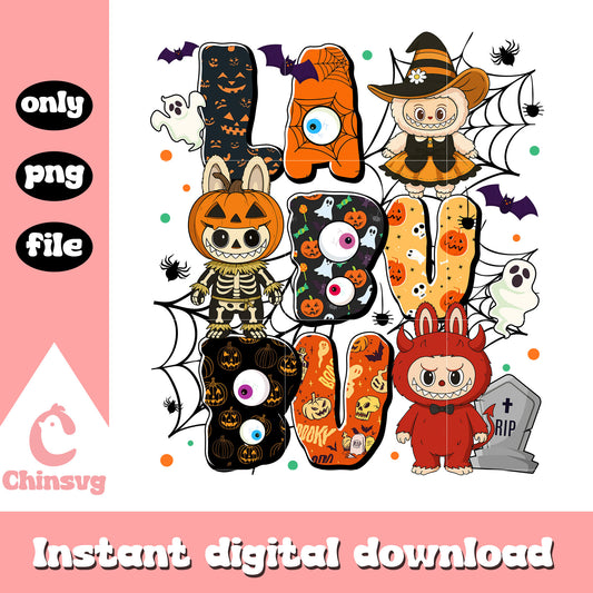 Labubu horror halloween font design png, cute labubu png, halloween png